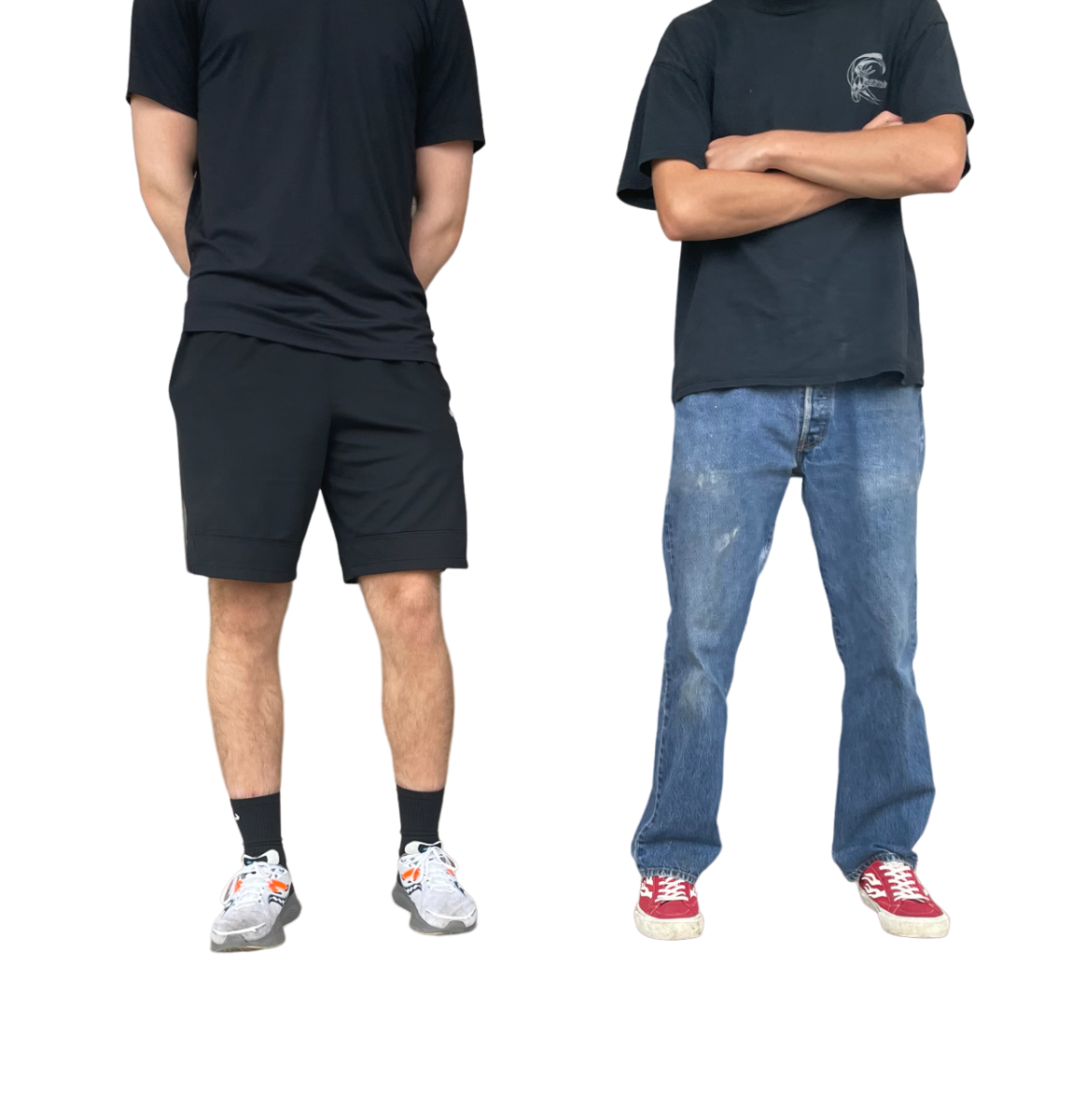 Students dressing down (left) and not dressing down (right) for PE.