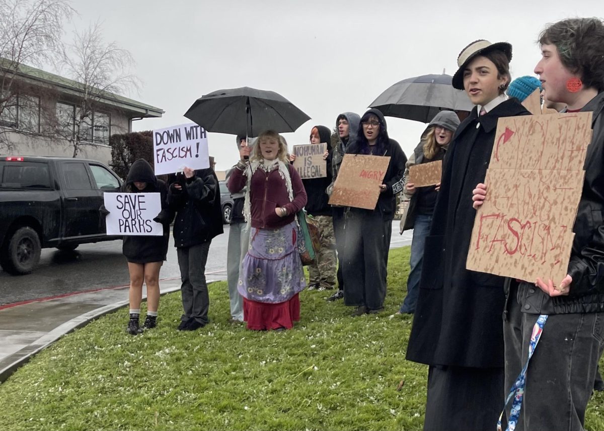 Students protesting at the "Resist Fascism" protest. 