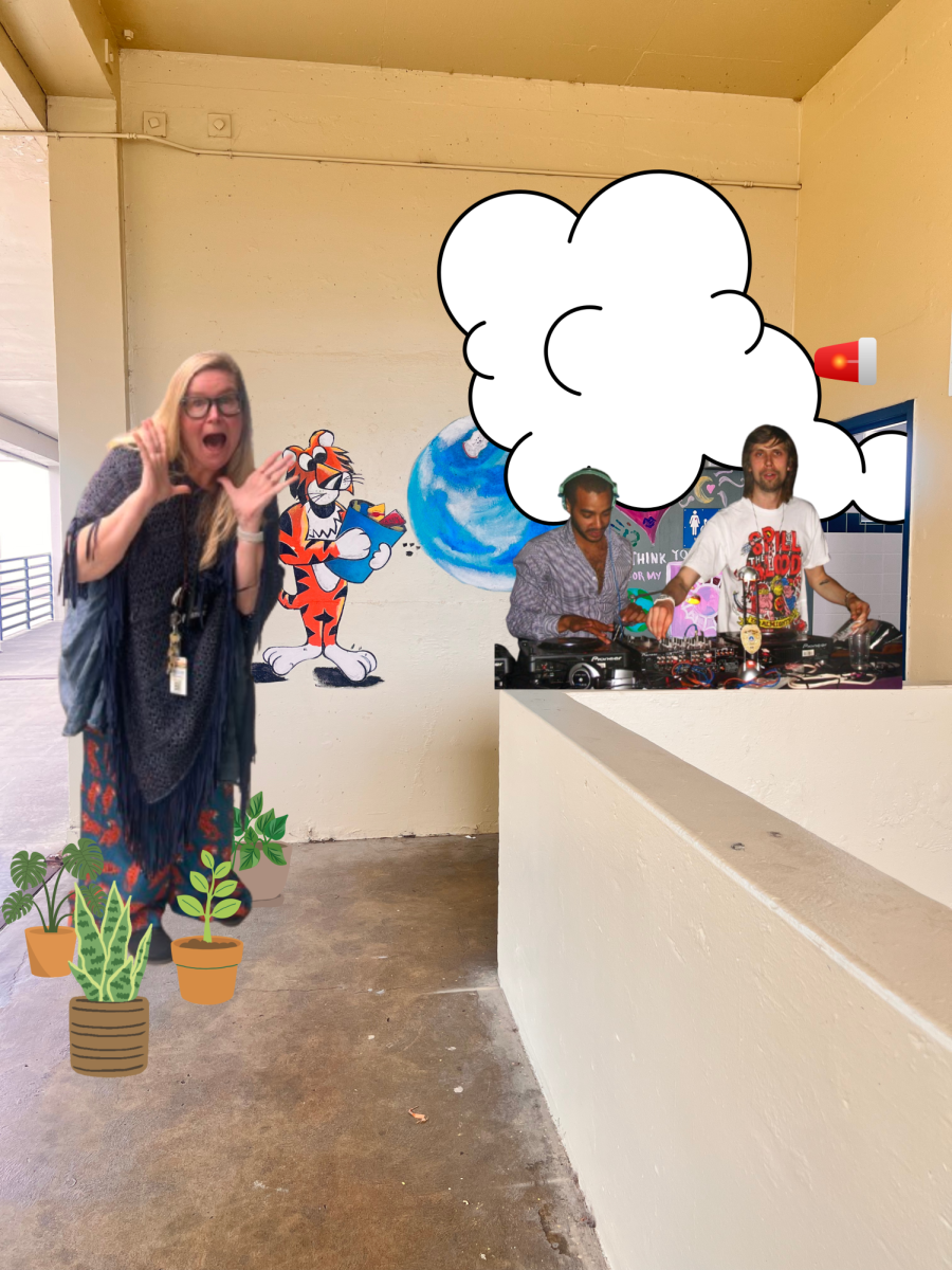 Ferderber surprised by the DJ's and smoke coming from the girls bathroom as she walks out of the school one last time.
