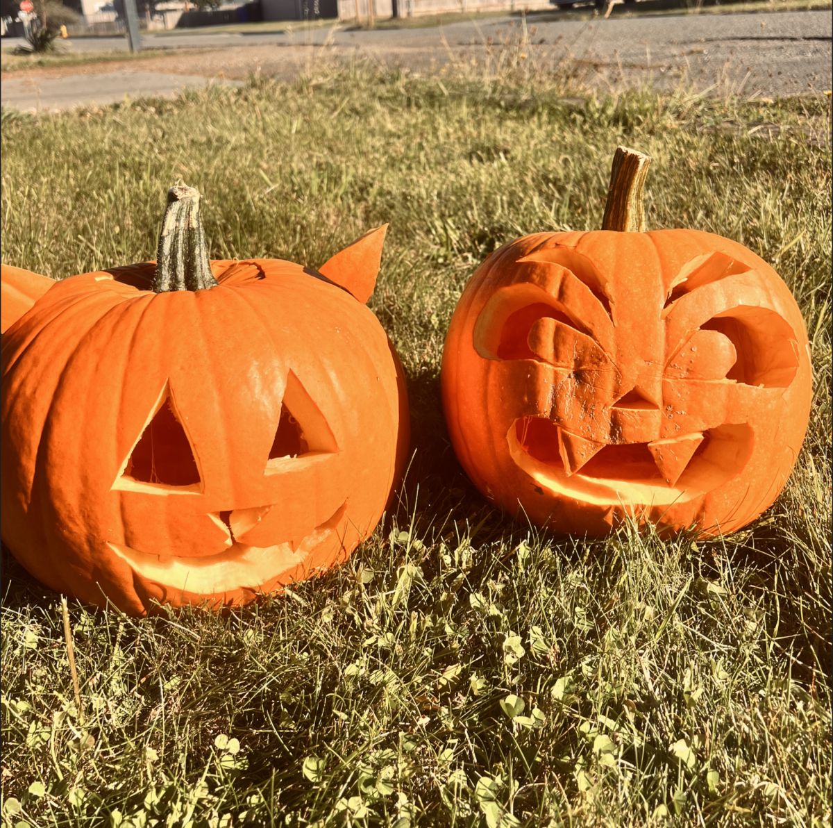 Carved pumpkins by Jaime O'Donnell and Miley Thomas.