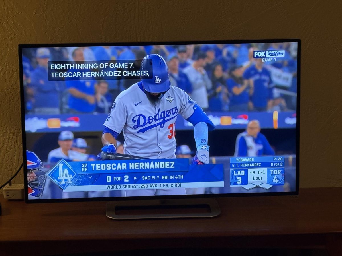 Dodgers game on a student's TV.