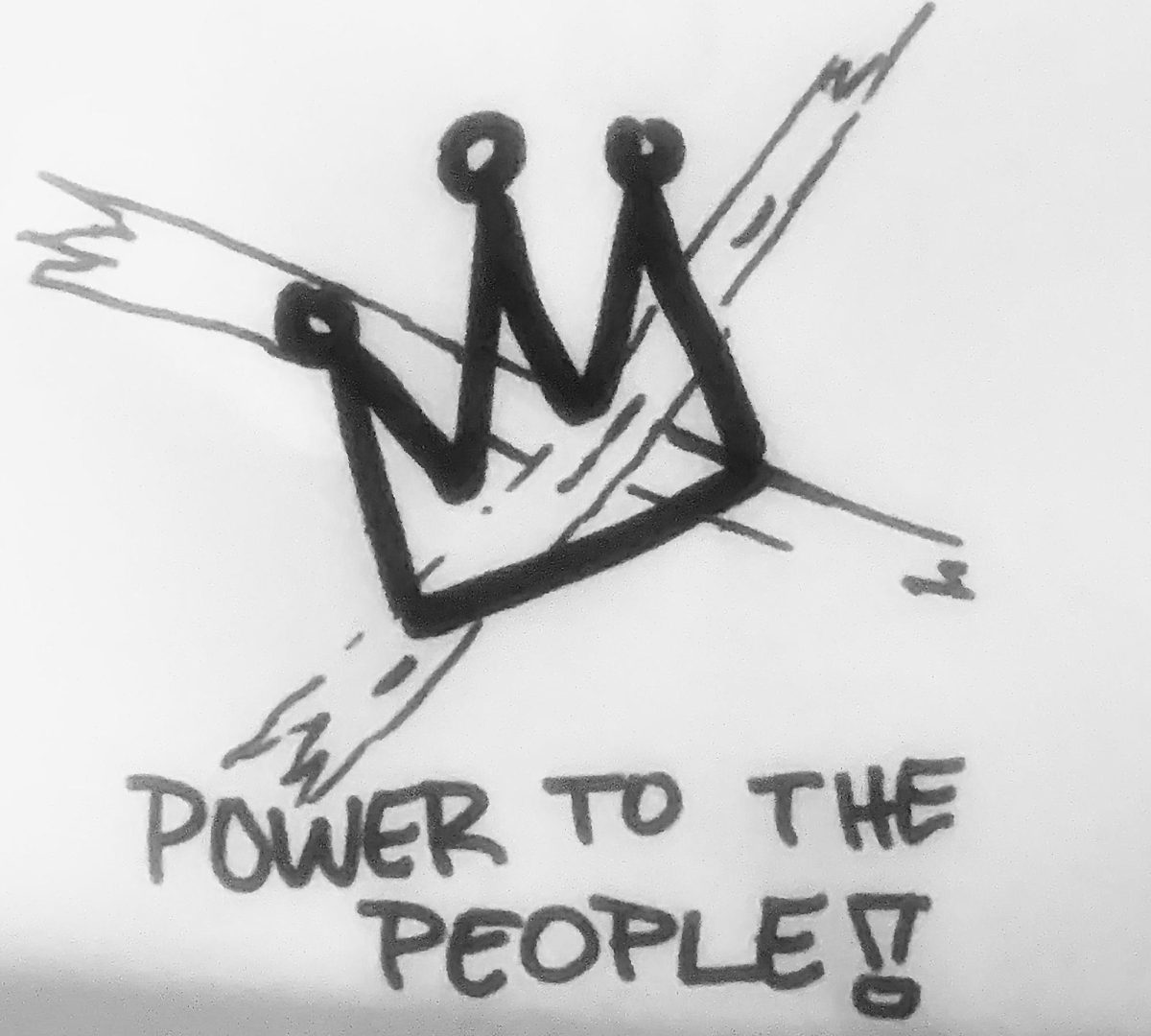 No Kings logo drawing with “power to the people” displayed under it