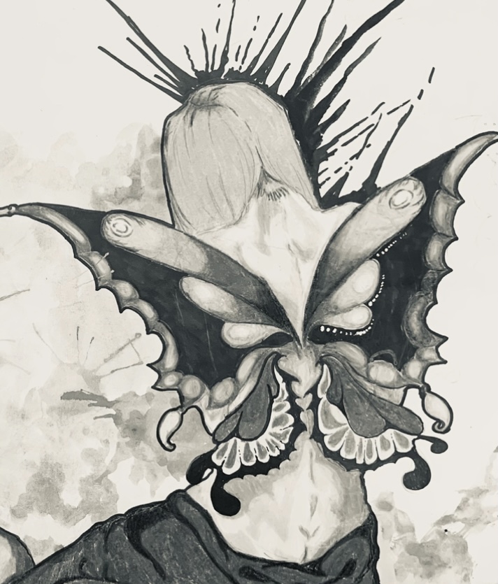 Watercolor painting of a butterfly girl
