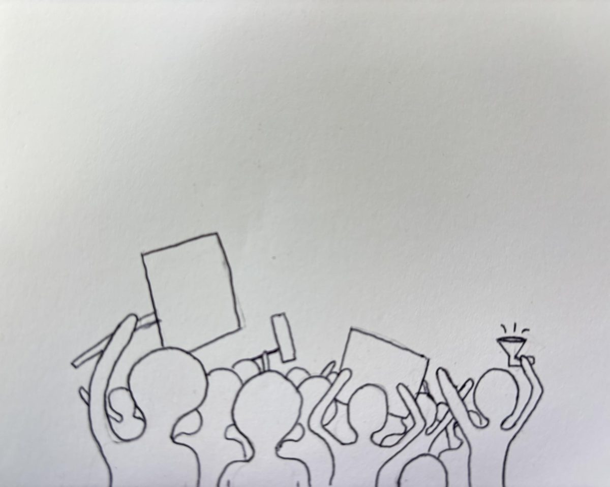 Drawing of protesters. 