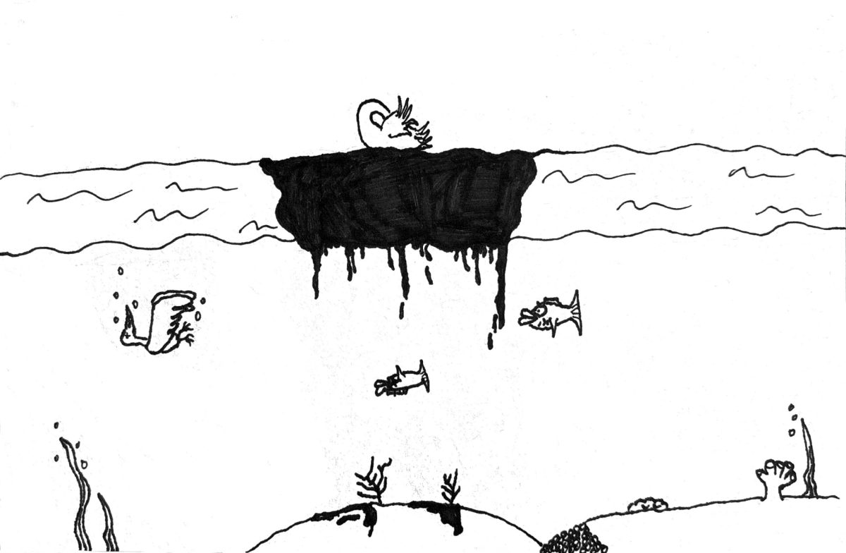 Drawing of an oil spill.