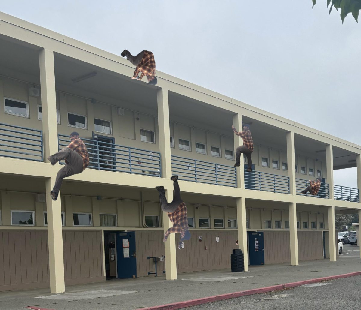 Mr.Godinez parkouring around the school