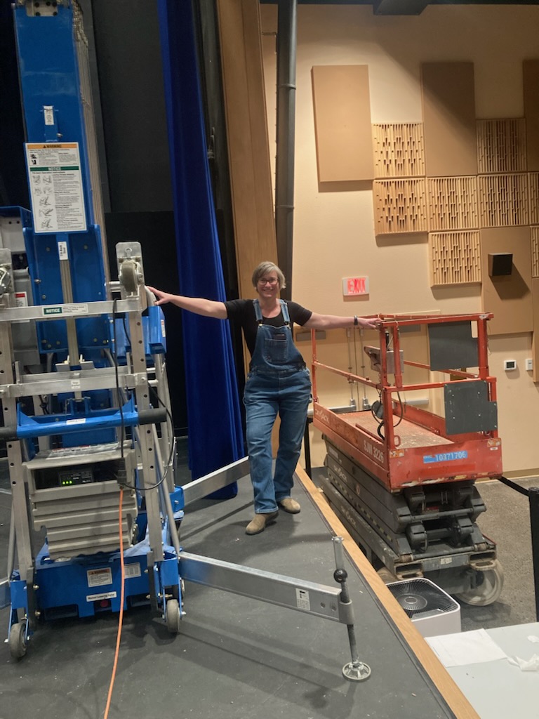 Zapper working on the set for the 2026 spring musical.