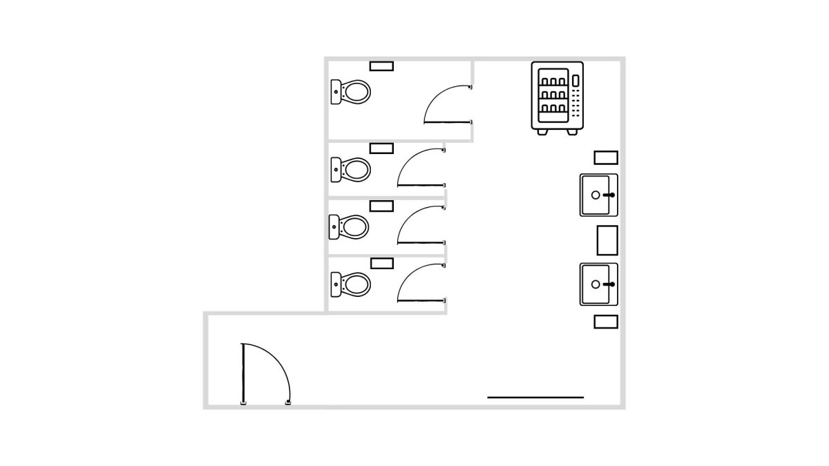 The 2026-27 blueprints for the girls' bathroom in the 100's hallway. 